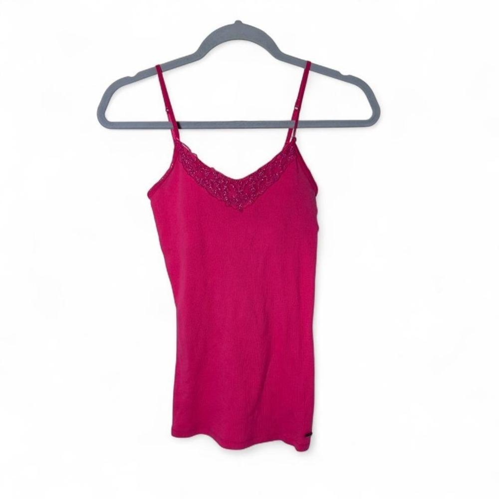 Aeropostale pink lace cami top‎ S Vintage Aeropostale Tank Lace Cami Ribbed Y2K